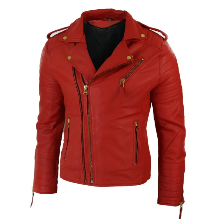 Mens Slim Fit Cross Zip Retro Vintage Brando Real Leather Jacket Vintage Biker - Image 18