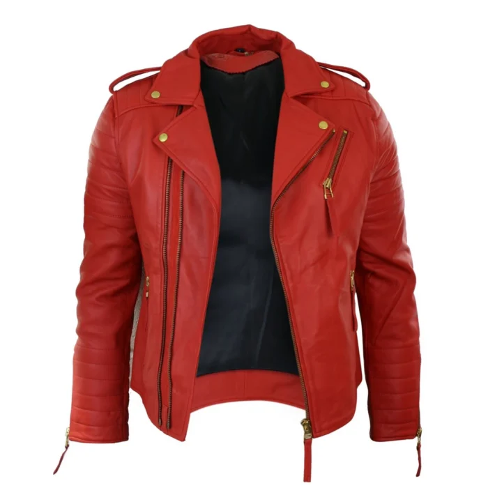 Mens Slim Fit Cross Zip Retro Vintage Brando Real Leather Jacket Vintage Biker - Image 21