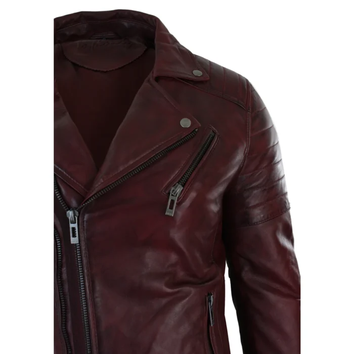 Mens Slim Fit Cross Zip Retro Vintage Brando Real Leather Jacket Vintage Biker - Image 34