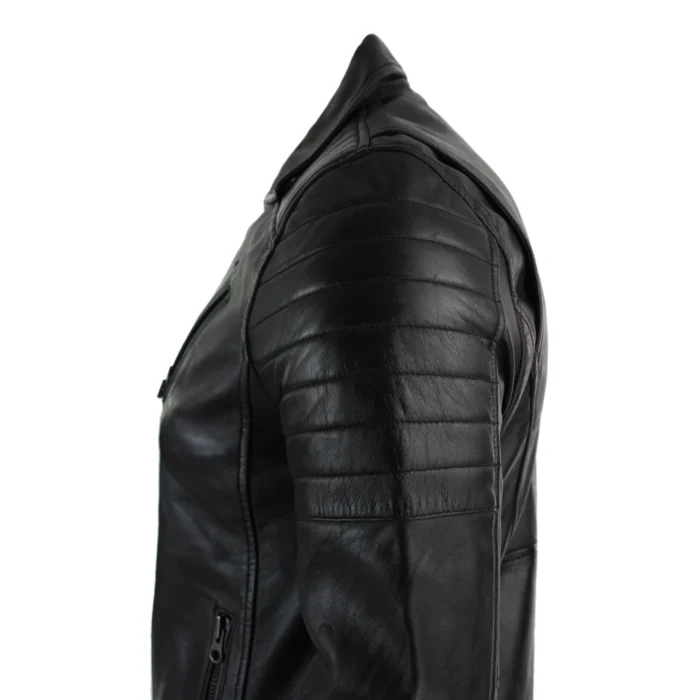 Mens Slim Fit Cross Zip Retro Vintage Brando Real Leather Jacket Vintage Biker - Image 5