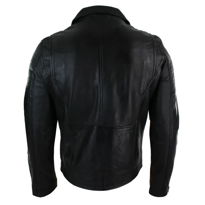 Mens Slim Fit Cross Zip Retro Vintage Brando Real Leather Jacket Vintage Biker - Image 6