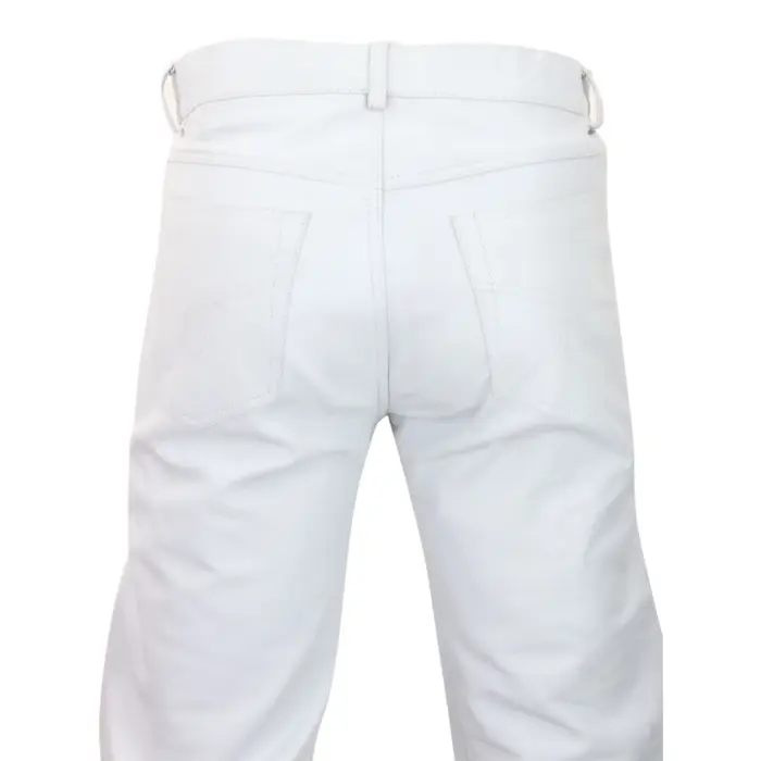 Mens Black White Real Leather Jeans Gold Zips Retro Classic Vintage Goth Punk - Image 10