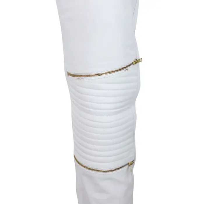 Mens Black White Real Leather Jeans Gold Zips Retro Classic Vintage Goth Punk - Image 8
