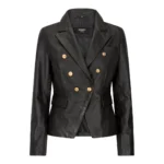 Womens Real Leather Jacket Short Retro Vintage Medieval Goth Punk Black Gold