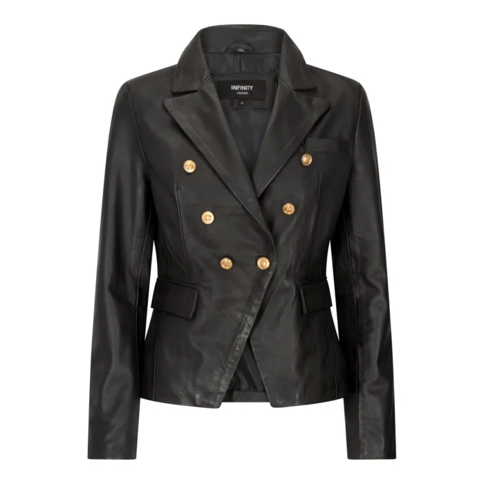 Womens Real Leather Jacket Short Retro Vintage Medieval Goth Punk Black Gold - Image 1