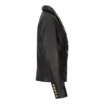 Womens Real Leather Jacket Short Retro Vintage Medieval Goth Punk Black Gold - Image 3