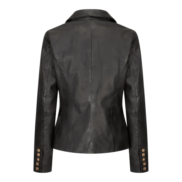 Womens Real Leather Jacket Short Retro Vintage Medieval Goth Punk Black Gold - Image 5