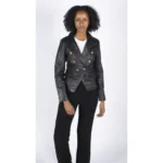 Womens Real Leather Jacket Short Retro Vintage Medieval Goth Punk Black Gold - Image 2