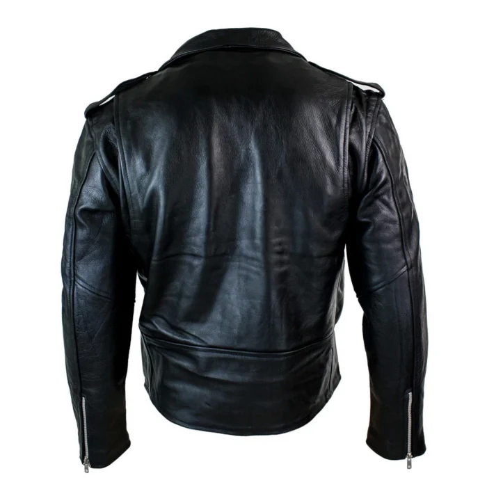 Mens Cow Hide Cross Zip Brando Biker Motorcycle Real Leather Jacket - Image 7