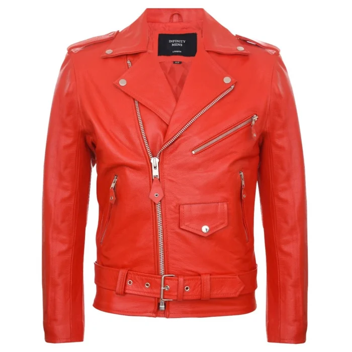 Mens Cow Hide Cross Zip Brando Biker Motorcycle Real Leather Jacket - Image 14