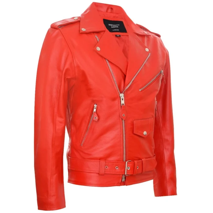 Mens Cow Hide Cross Zip Brando Biker Motorcycle Real Leather Jacket - Image 15