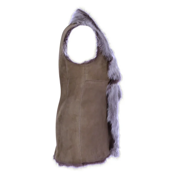 Ladies Women Real Spanish Shearling Sheepskin Toscana Taupe Long Waistcoat Gilet - Image 3