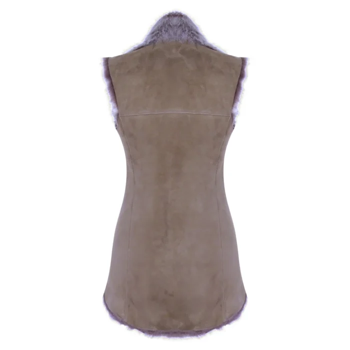 Ladies Women Real Spanish Shearling Sheepskin Toscana Taupe Long Waistcoat Gilet - Image 4