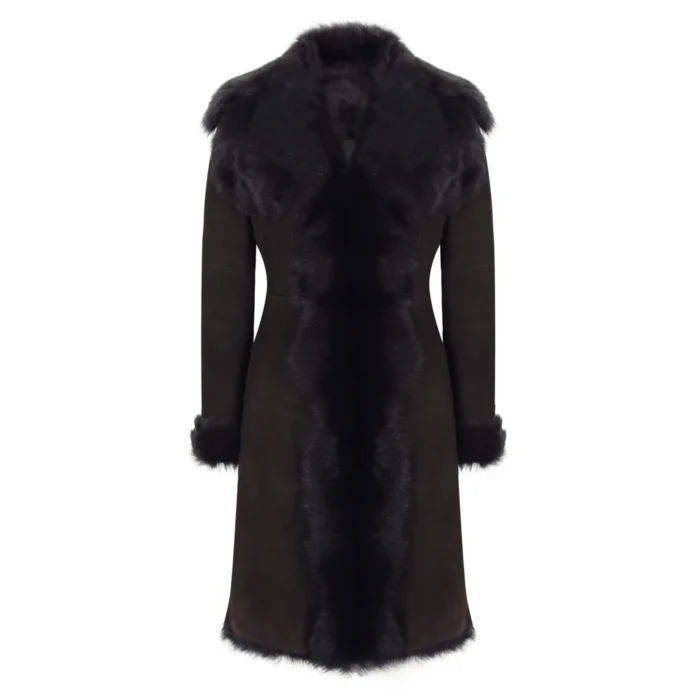 Brown Luxury 3/4 Length Ladies Suede Real Toscana Sheepskin Coat Tailored Fit - Image 1