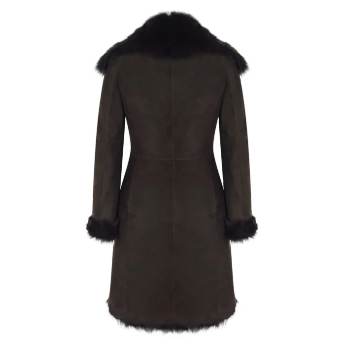 Brown Luxury 3/4 Length Ladies Suede Real Toscana Sheepskin Coat Tailored Fit - Image 5