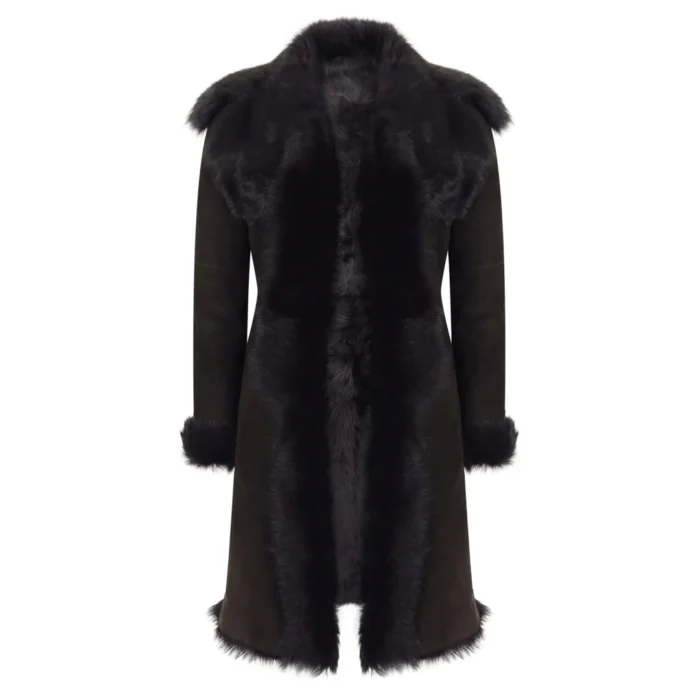 Brown Luxury 3/4 Length Ladies Suede Real Toscana Sheepskin Coat Tailored Fit - Image 4