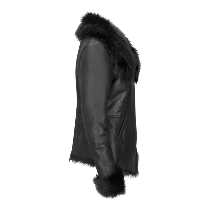 Womens Short Toscana Sheepskin Cross Zip Soft Classic Slim Fit Winter Warm - Image 2