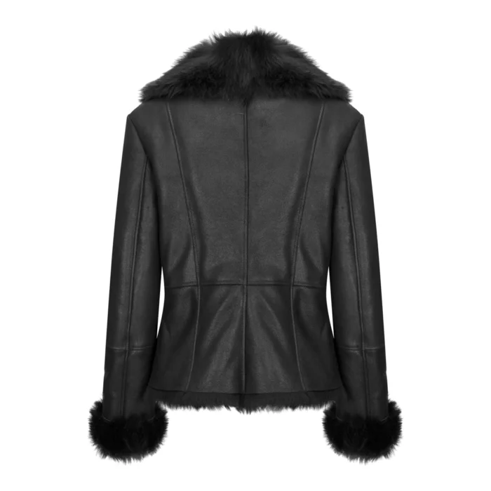 Womens Short Toscana Sheepskin Cross Zip Soft Classic Slim Fit Winter Warm - Image 3