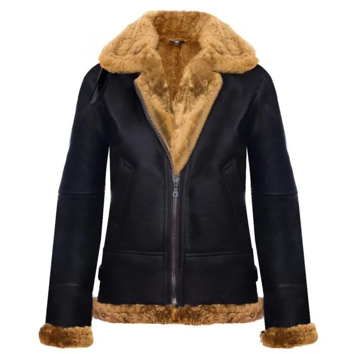 Ladies Aviator New Ginger Women's Hooded Real Shearling Sheepskin Leather Jacket - Image 1