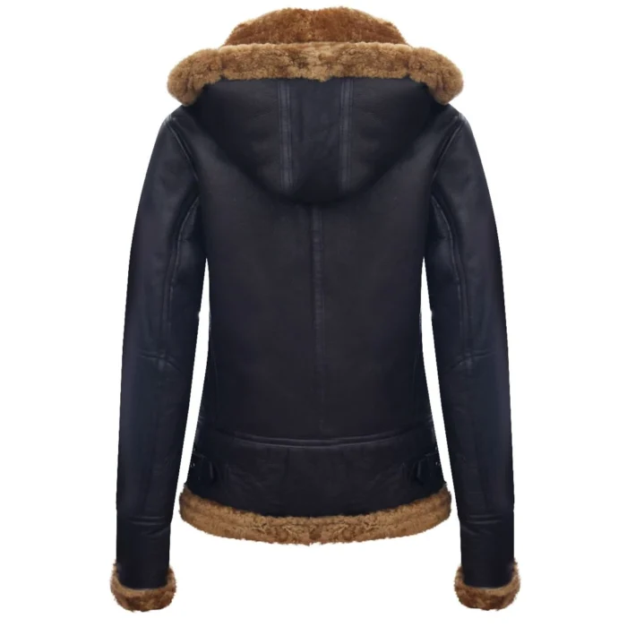 Ladies Aviator New Ginger Women's Hooded Real Shearling Sheepskin Leather Jacket - Image 5