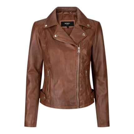 Brando Ladies Women Timber Brown Classic Biker Style Leather Jacket
