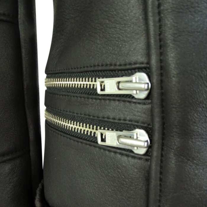 Womens Short Tailored Fit Morino Black Real Sheepskin Cross Zip Biker Style - Image 3