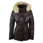 Ladies Real Leather Black Trench Mid Length Hooded Winter Retro Duffle Jacket - Image 11