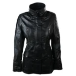 Ladies Real Leather Black Trench Mid Length Hooded Winter Retro Duffle Jacket - Image 4