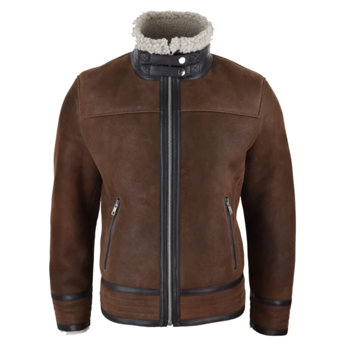 Mens Real Sherling Sheepskin Zip Pilot Flying Jacket Retro Vintage WW2 Tailored - Image 1