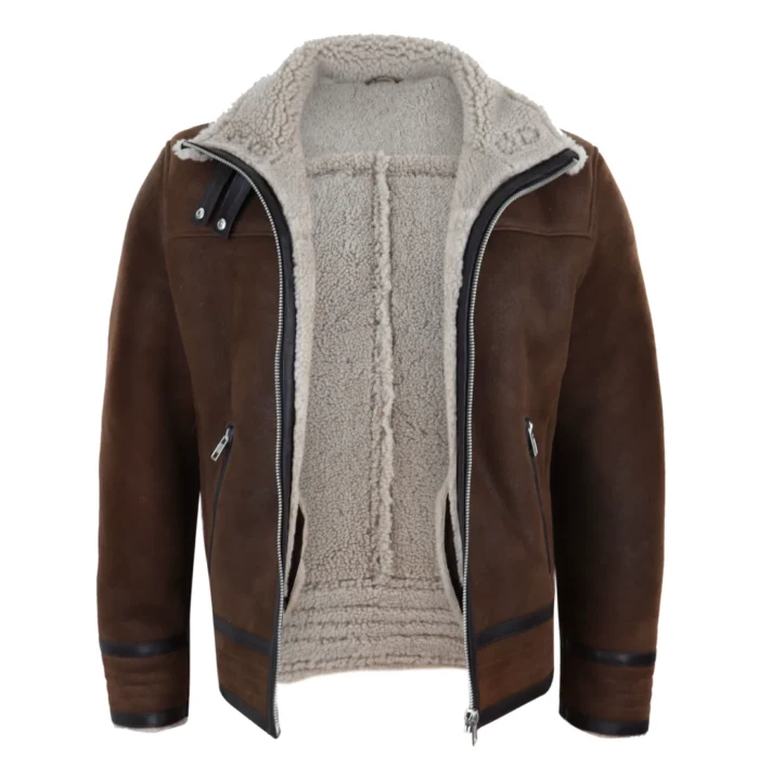 Mens Real Sherling Sheepskin Zip Pilot Flying Jacket Retro Vintage WW2 Tailored - Image 4