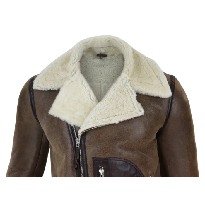 Mens Vintage Real Sheepskin Cross Zip Flying Jacket Pilot Flight Belt Fit Brando - Image 13