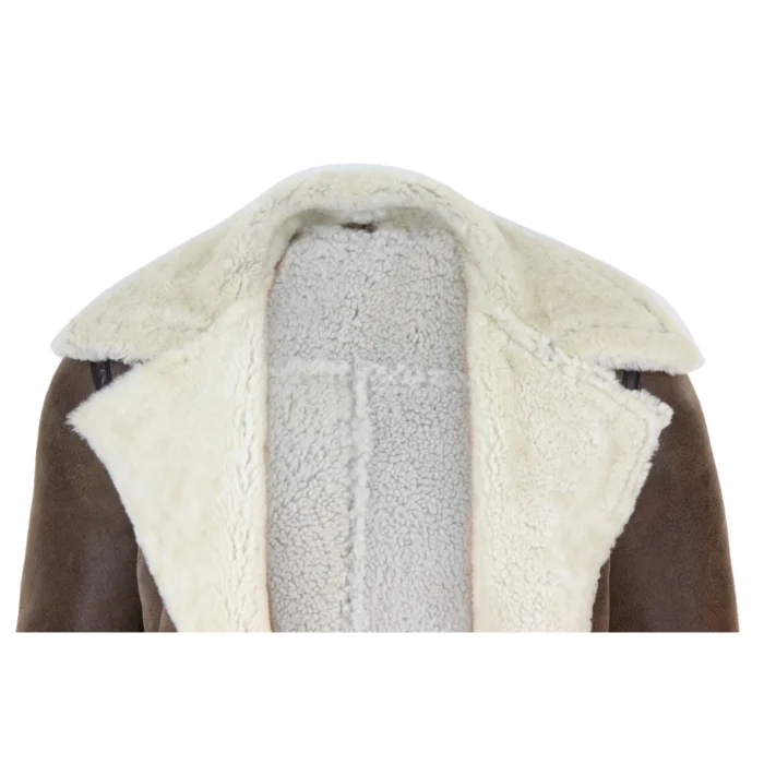 Mens Vintage Real Sheepskin Cross Zip Flying Jacket Pilot Flight Belt Fit Brando - Image 12