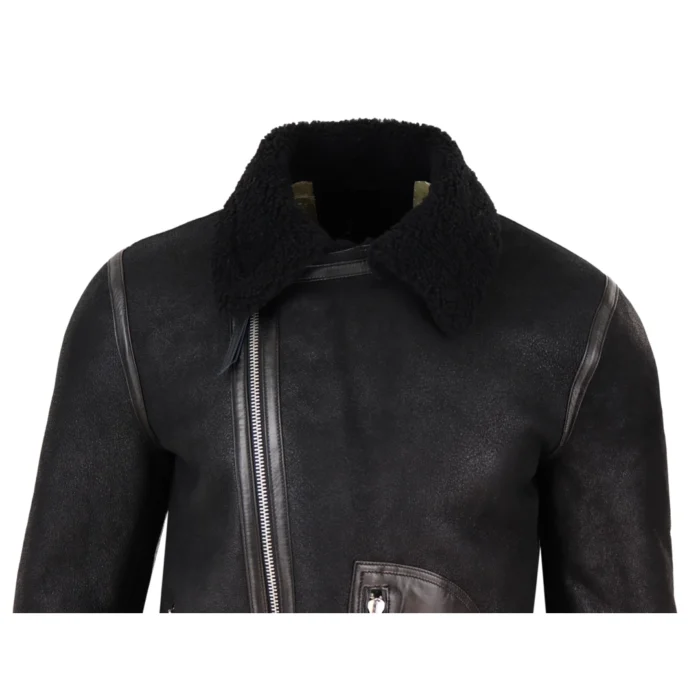 Mens Vintage Real Sheepskin Cross Zip Flying Jacket Pilot Flight Belt Fit Brando - Image 6