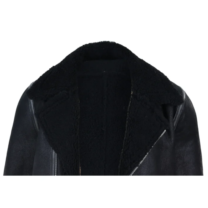 Mens Vintage Real Sheepskin Cross Zip Flying Jacket Pilot Flight Belt Fit Brando - Image 4