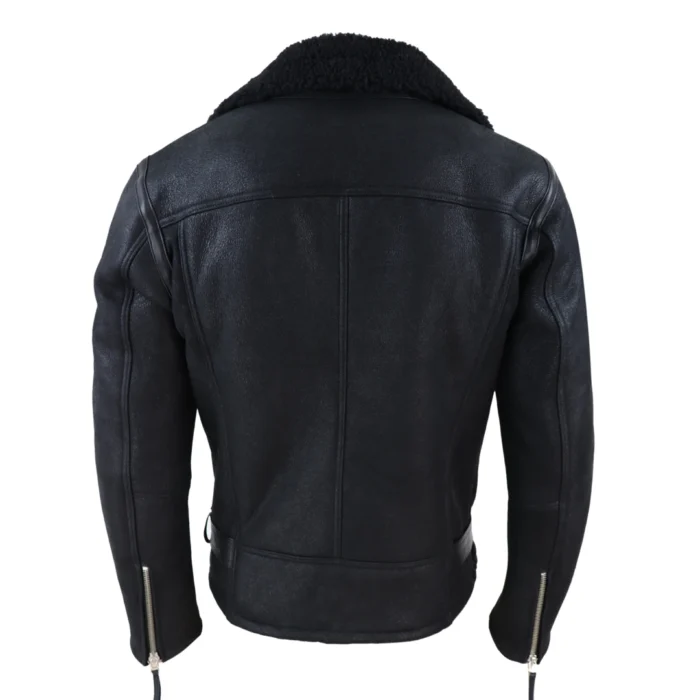 Mens Vintage Real Sheepskin Cross Zip Flying Jacket Pilot Flight Belt Fit Brando - Image 3