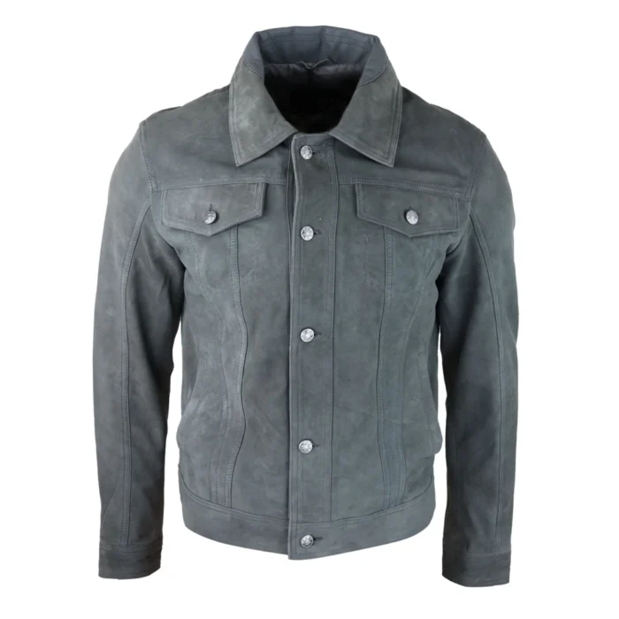Mens Genuine Suede Jacket Leather Jeans Denim Short Mens Biker Classic VIntage - Image 1