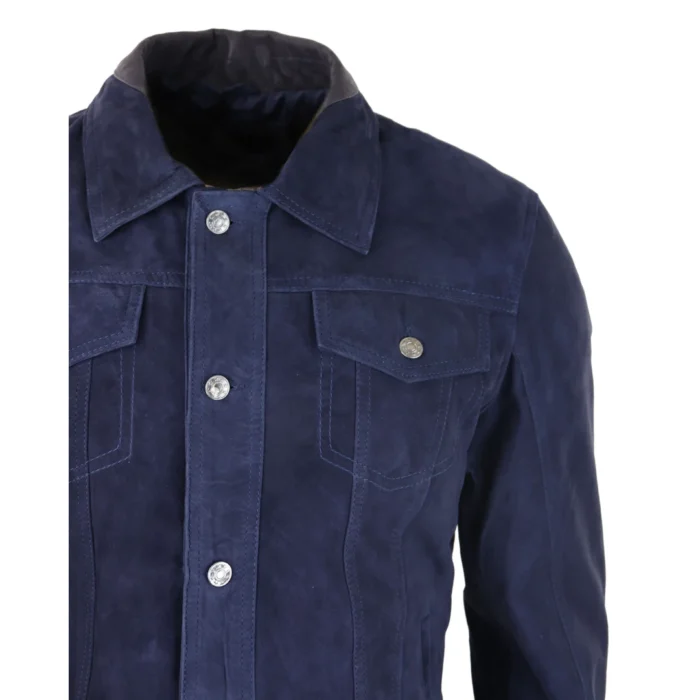 Mens Genuine Suede Jacket Leather Jeans Denim Short Mens Biker Classic VIntage - Image 10