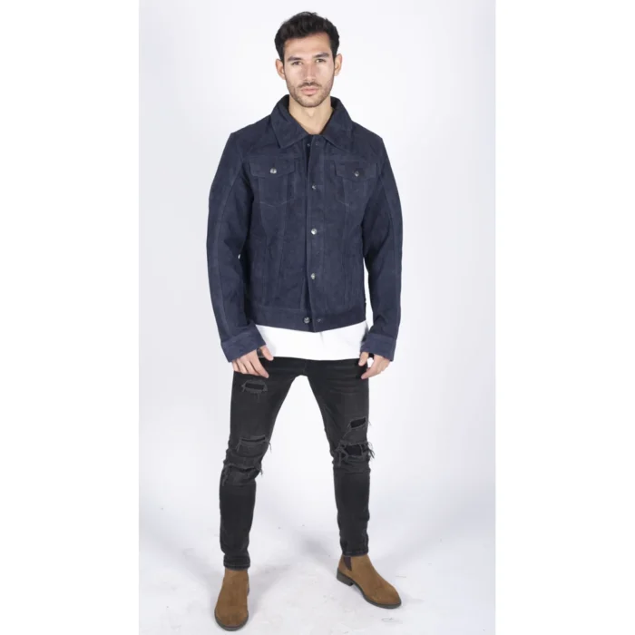 Mens Genuine Suede Jacket Leather Jeans Denim Short Mens Biker Classic VIntage - Image 8
