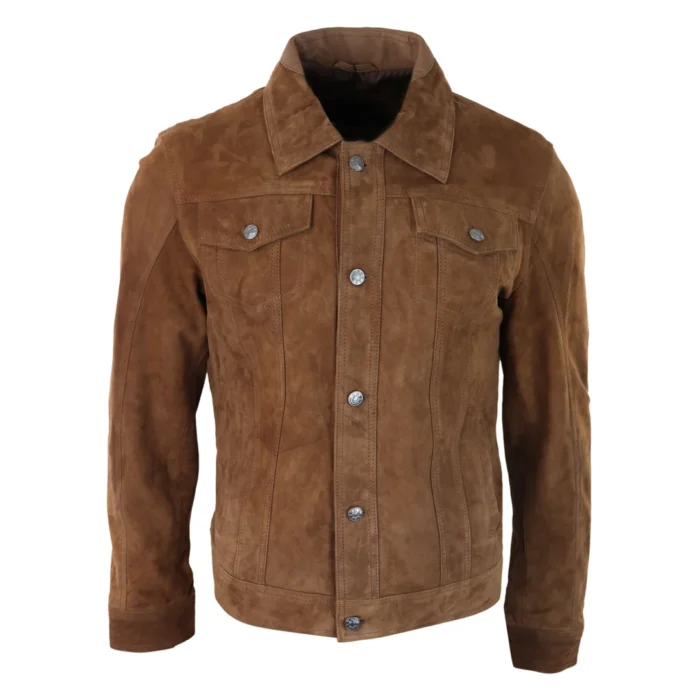 Mens Genuine Suede Jacket Leather Jeans Denim Short Mens Biker Classic VIntage - Image 13