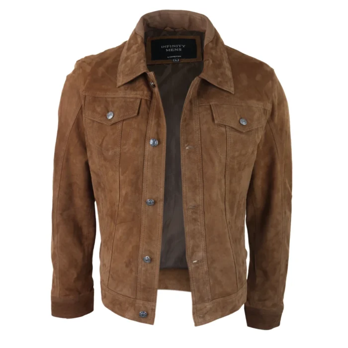 Mens Genuine Suede Jacket Leather Jeans Denim Short Mens Biker Classic VIntage - Image 18