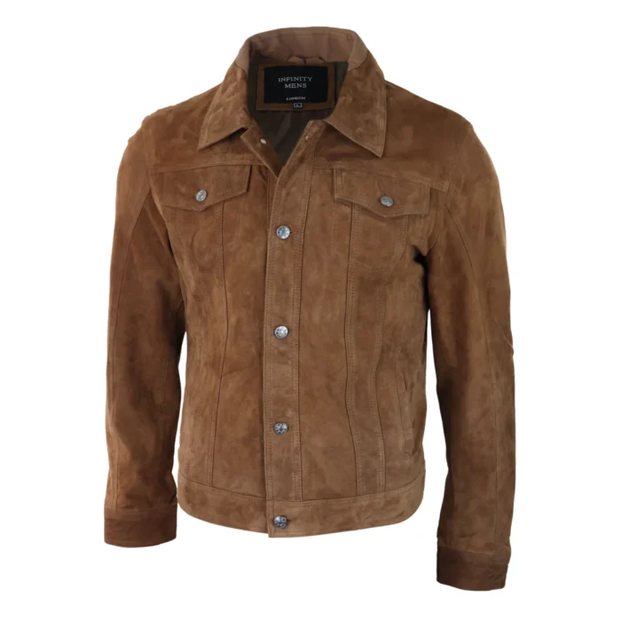 Mens Genuine Suede Jacket Leather Jeans Denim Short Mens Biker Classic VIntage - Image 17