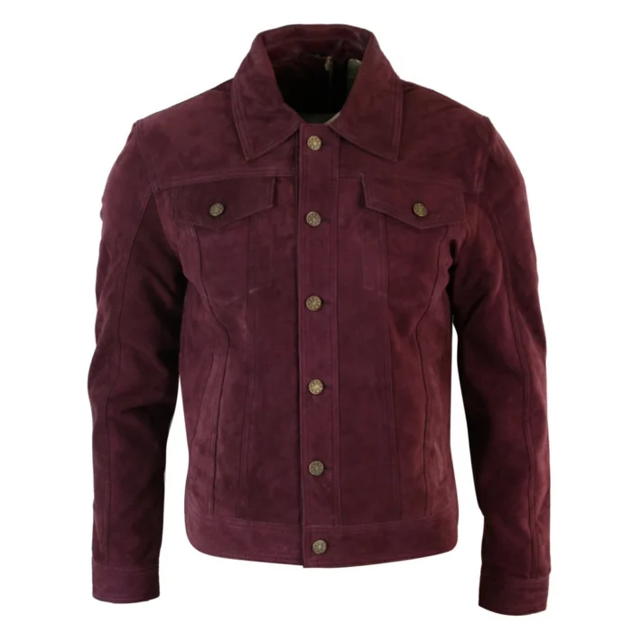 Mens Vintage Short Denim Style Retro Real Suede Leather Jean Jacket Casual - Image 16