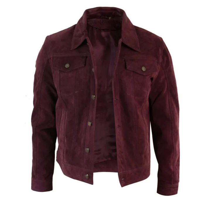 Mens Vintage Short Denim Style Retro Real Suede Leather Jean Jacket Casual - Image 20