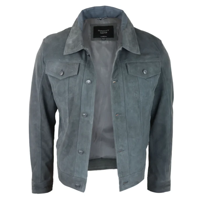 Mens Genuine Suede Jacket Leather Jeans Denim Short Mens Biker Classic VIntage - Image 2