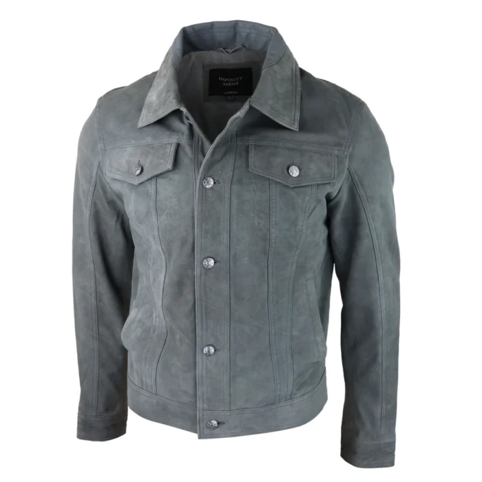 Mens Genuine Suede Jacket Leather Jeans Denim Short Mens Biker Classic VIntage - Image 6