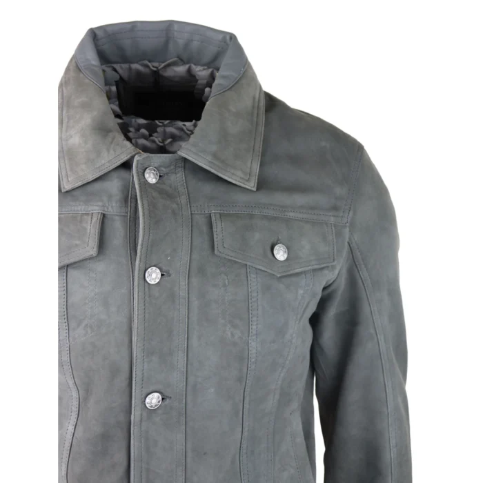 Mens Genuine Suede Jacket Leather Jeans Denim Short Mens Biker Classic VIntage - Image 5