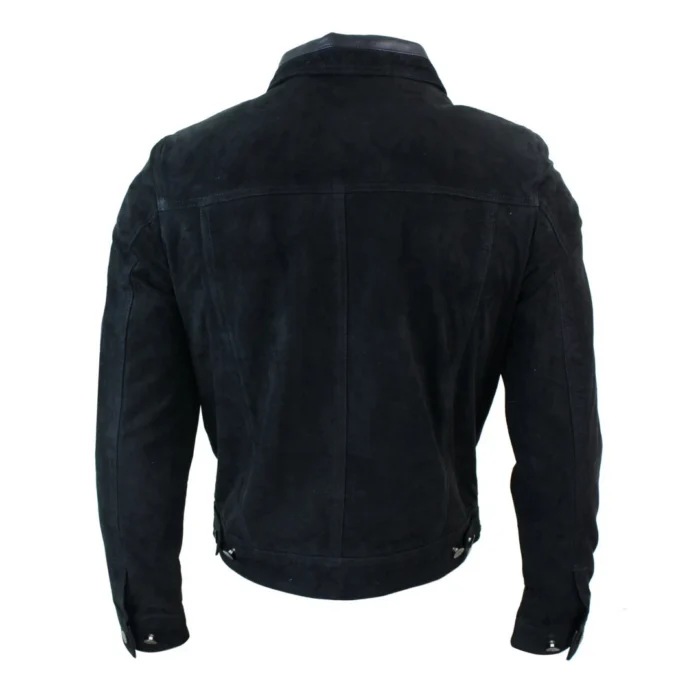 Mens Vintage Short Denim Style Retro Real Suede Leather Jean Jacket Casual - Image 3