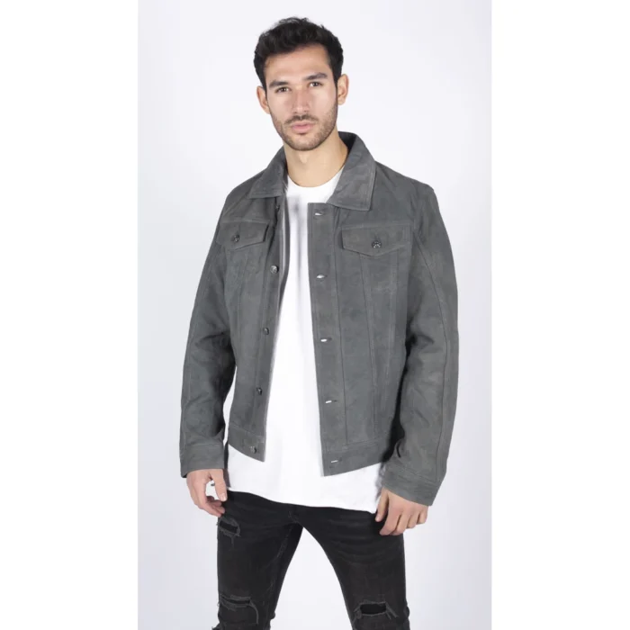Mens Genuine Suede Jacket Leather Jeans Denim Short Mens Biker Classic VIntage - Image 3