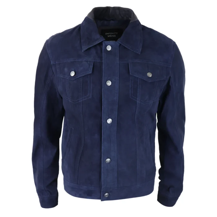 Mens Genuine Suede Jacket Leather Jeans Denim Short Mens Biker Classic VIntage - Image 7