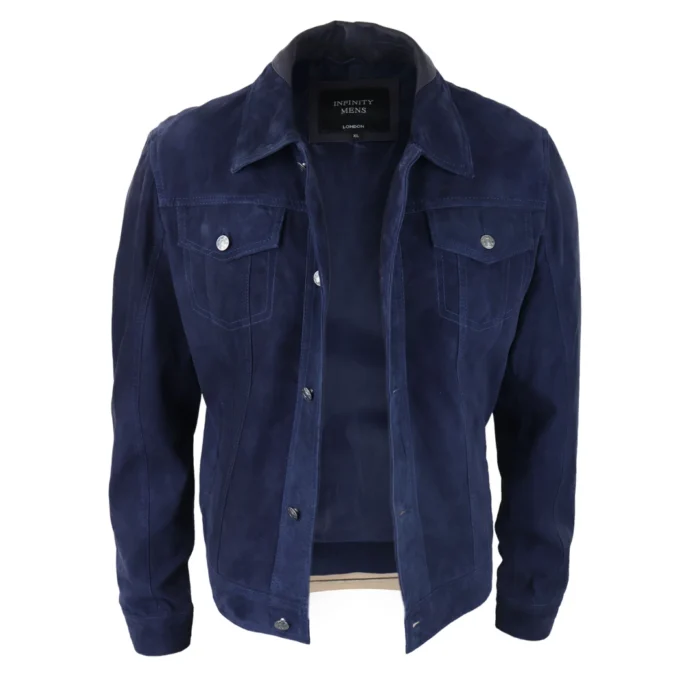Mens Genuine Suede Jacket Leather Jeans Denim Short Mens Biker Classic VIntage - Image 12